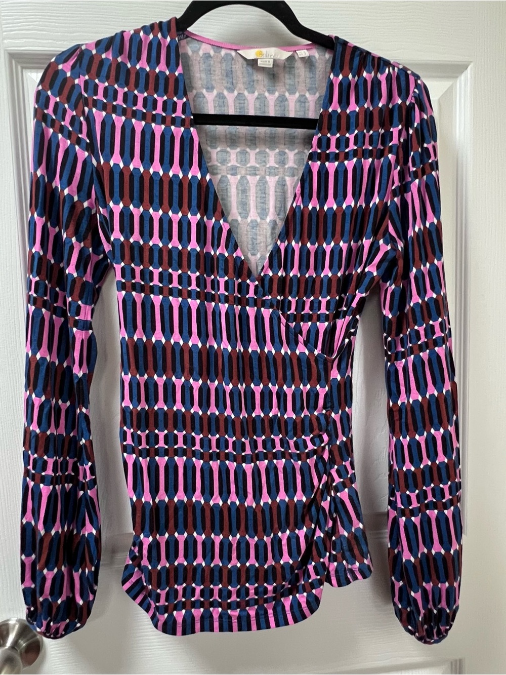 Boden Womens Retro Mod Geometric Wrap Top Fall Boho Maximalist Brown Pink Size 2
